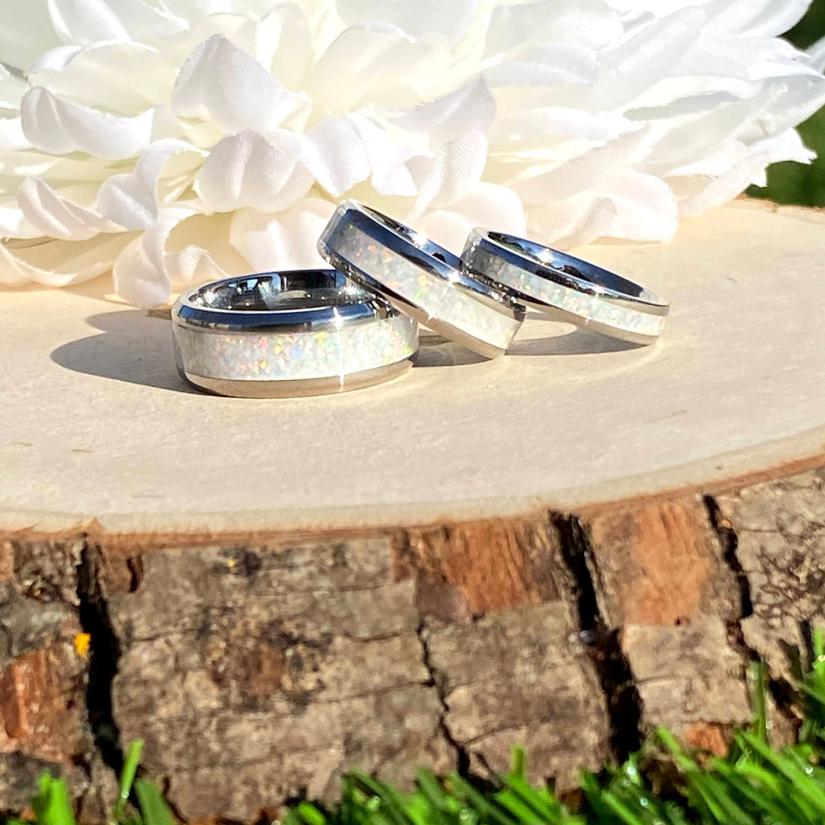 Frost White Opal Inlay Ring - Tungsten