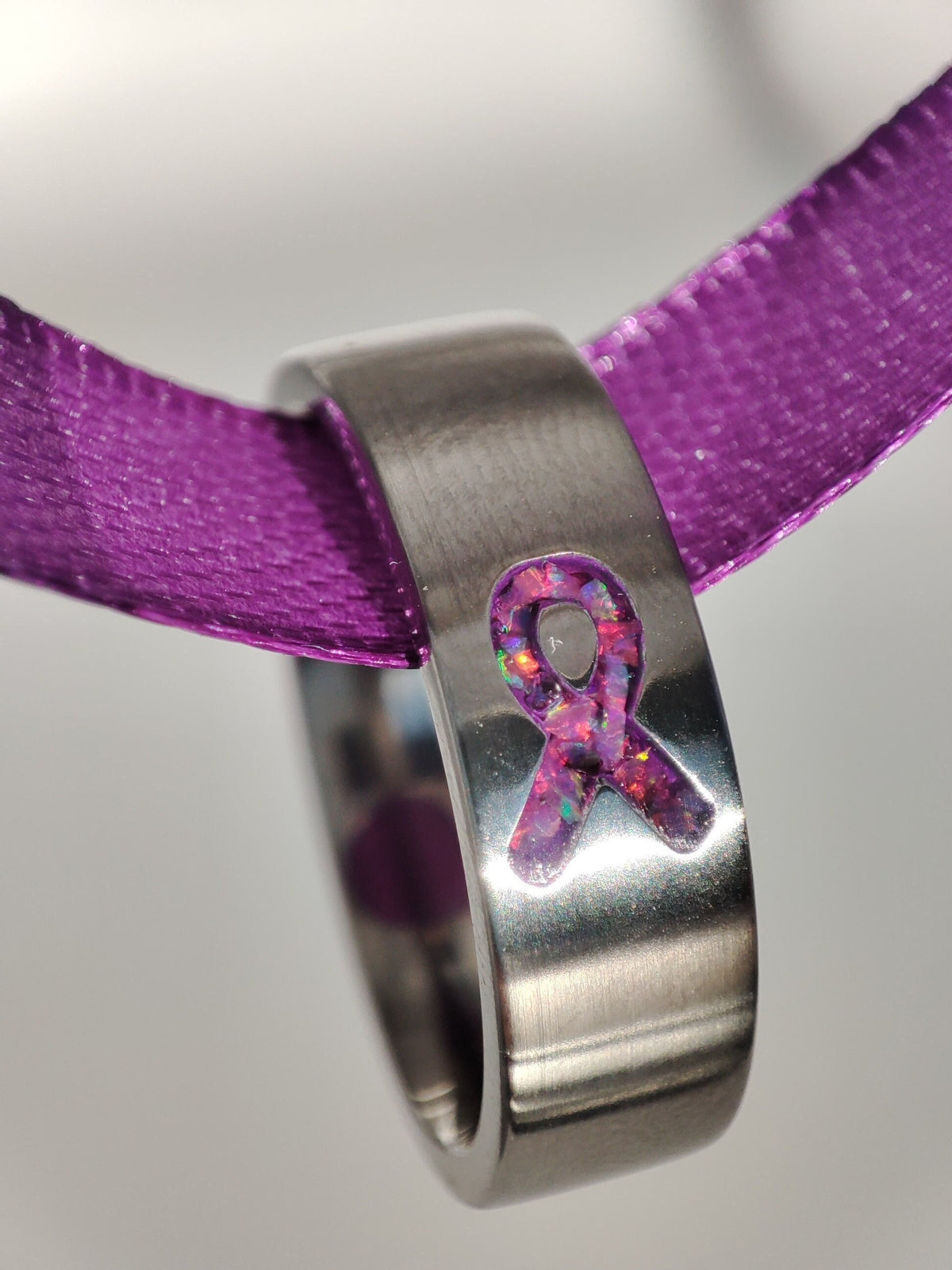 Purple Awareness Ribbon Opal Ring - Titanium