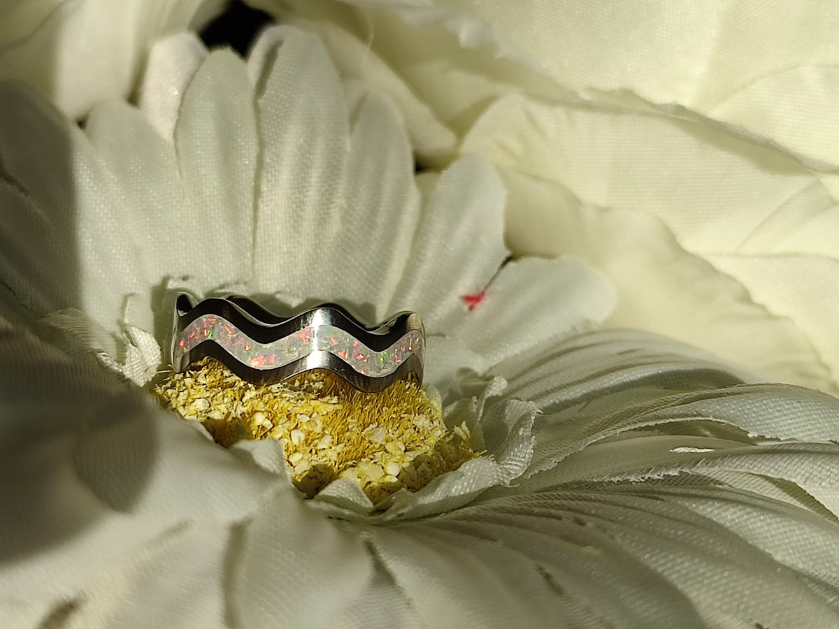 Custom Opal Clamshell Ring - Titanium