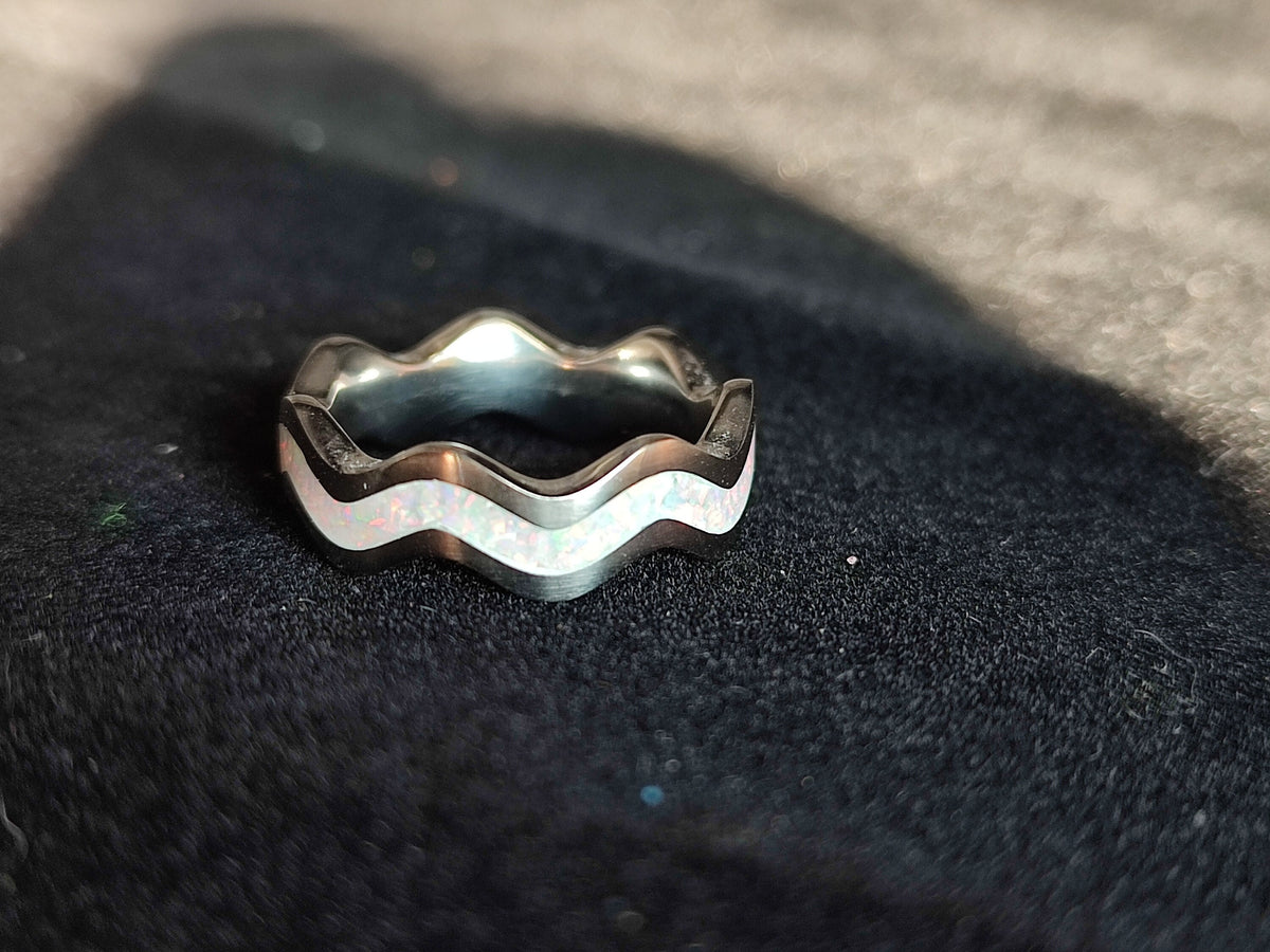 Custom Opal Clamshell Ring - Titanium