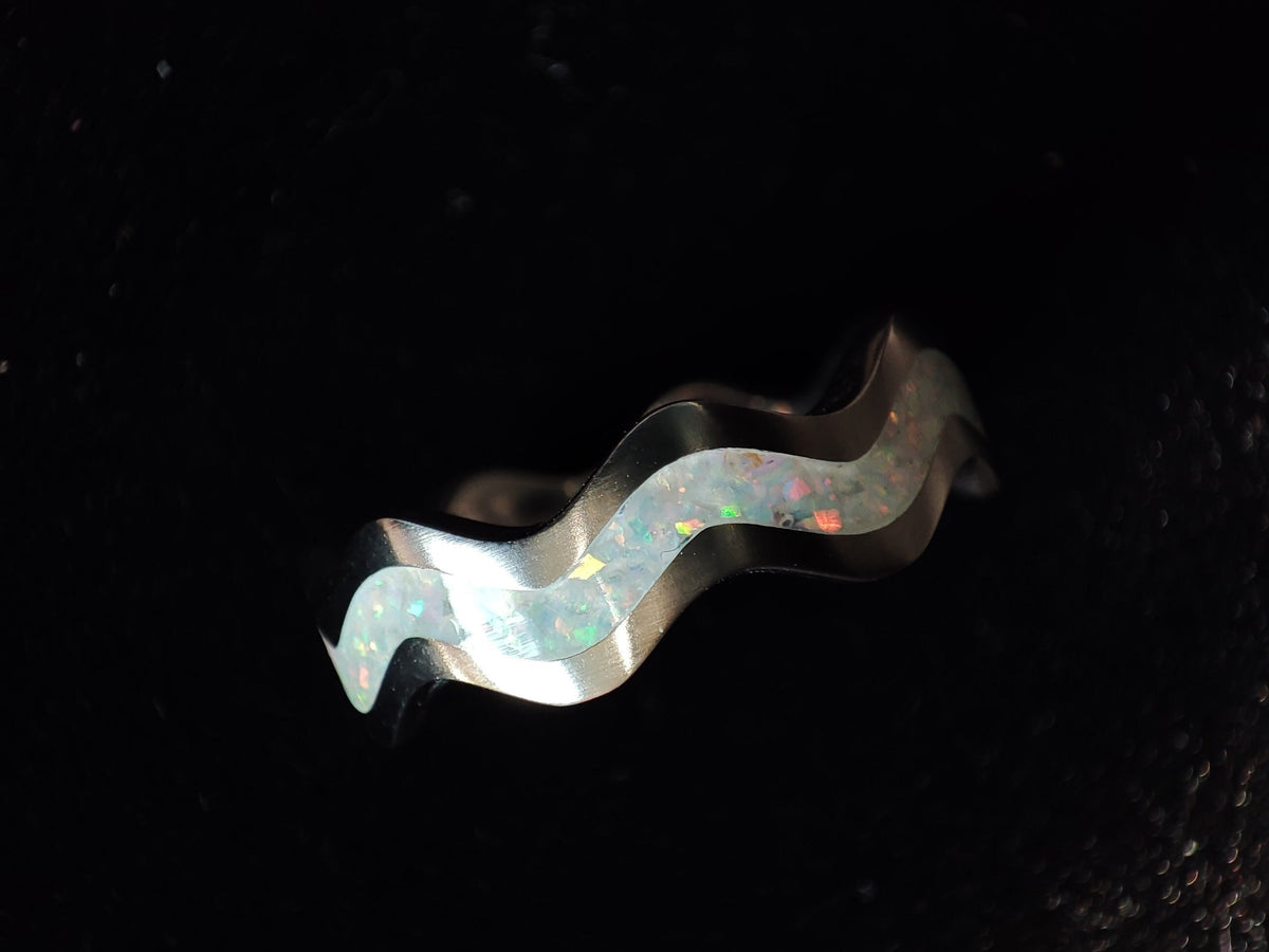 Custom Opal Clamshell Ring - Titanium