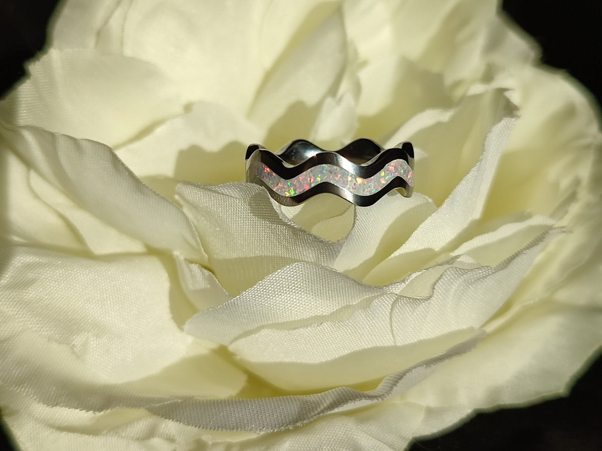 Custom Opal Clamshell Ring - Titanium
