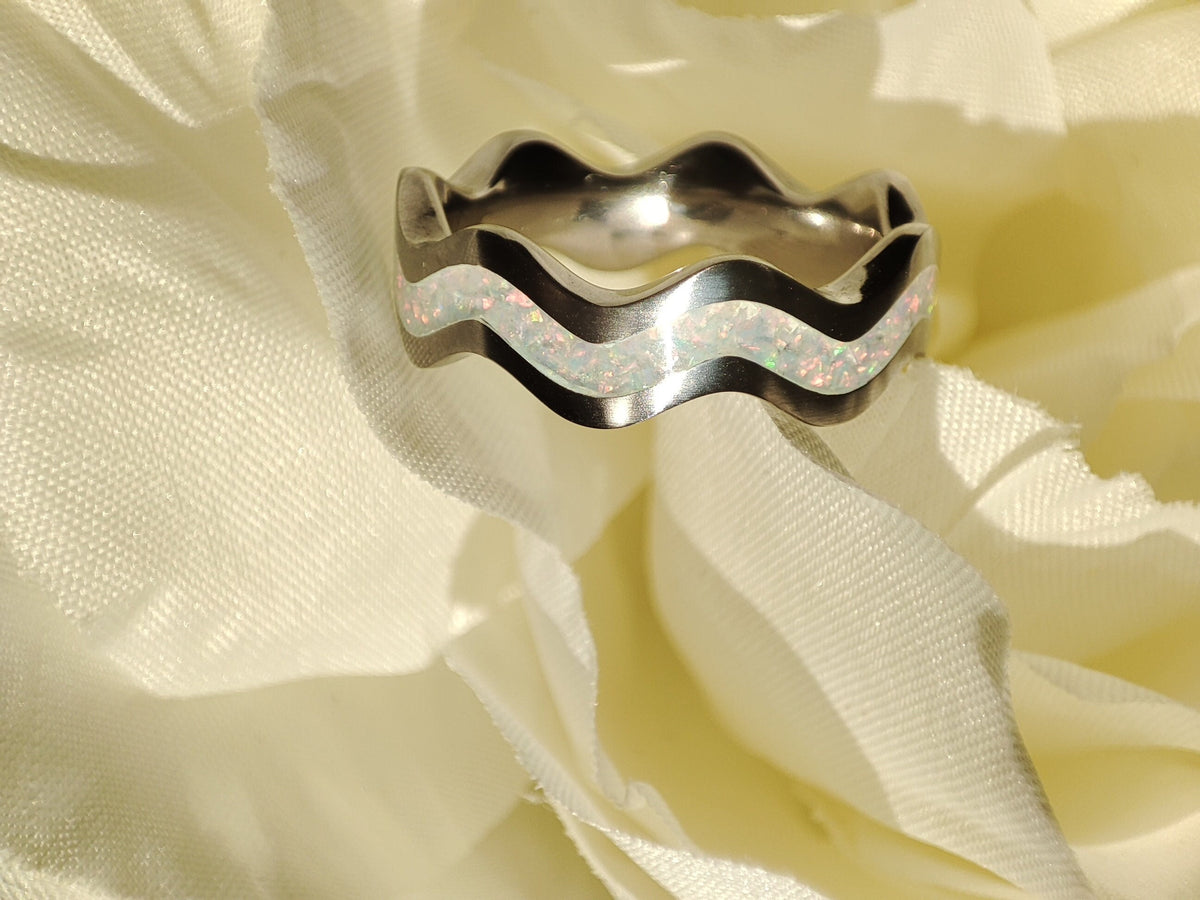 Custom Opal Clamshell Ring - Titanium