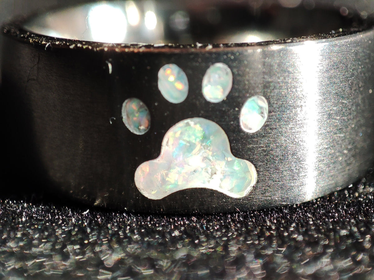 Custom Opal Paw Print Ring - Titanium