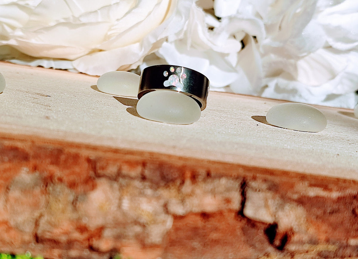 Custom Opal Paw Print Ring - Titanium