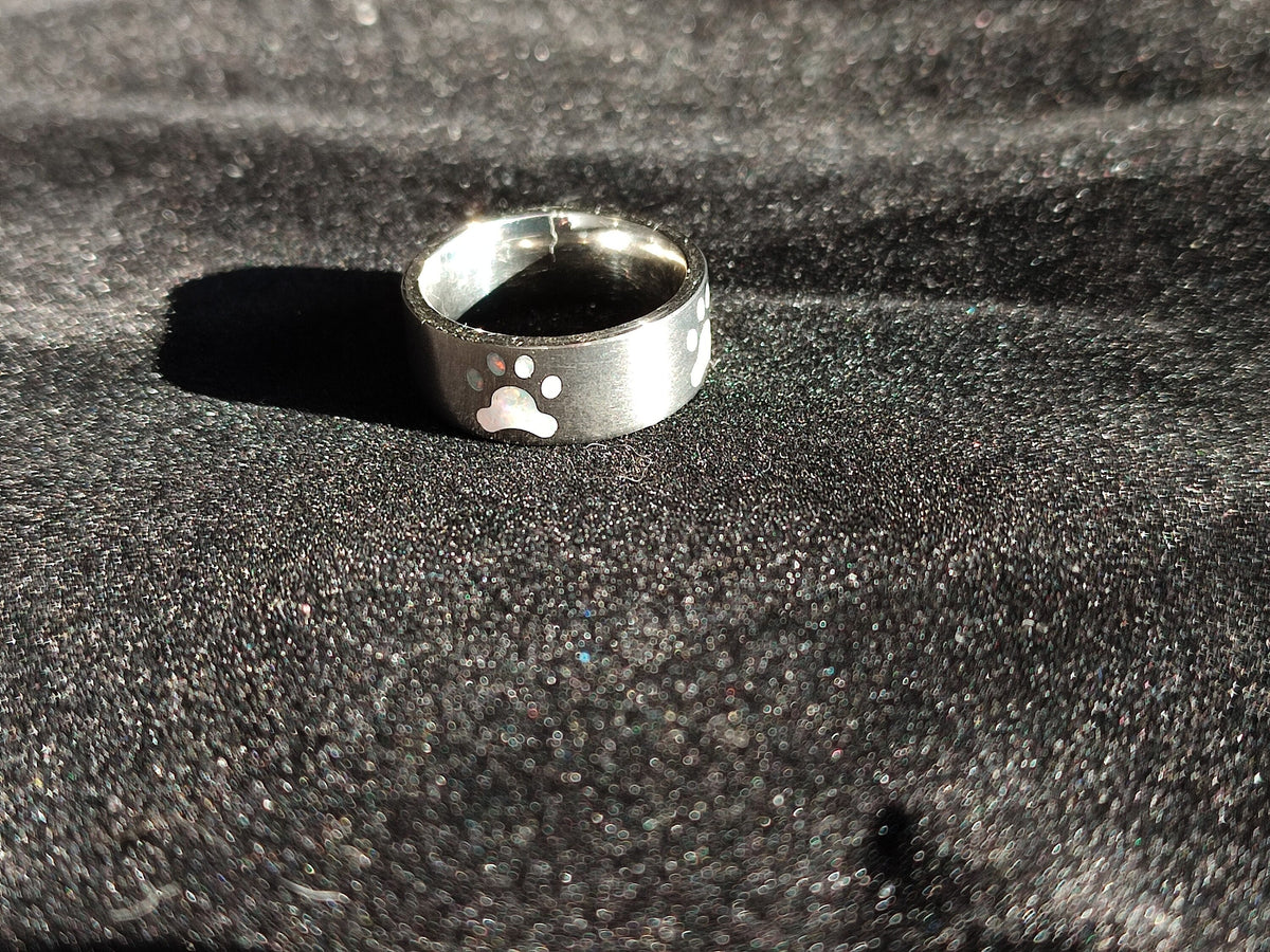 Custom Opal Paw Print Ring - Titanium