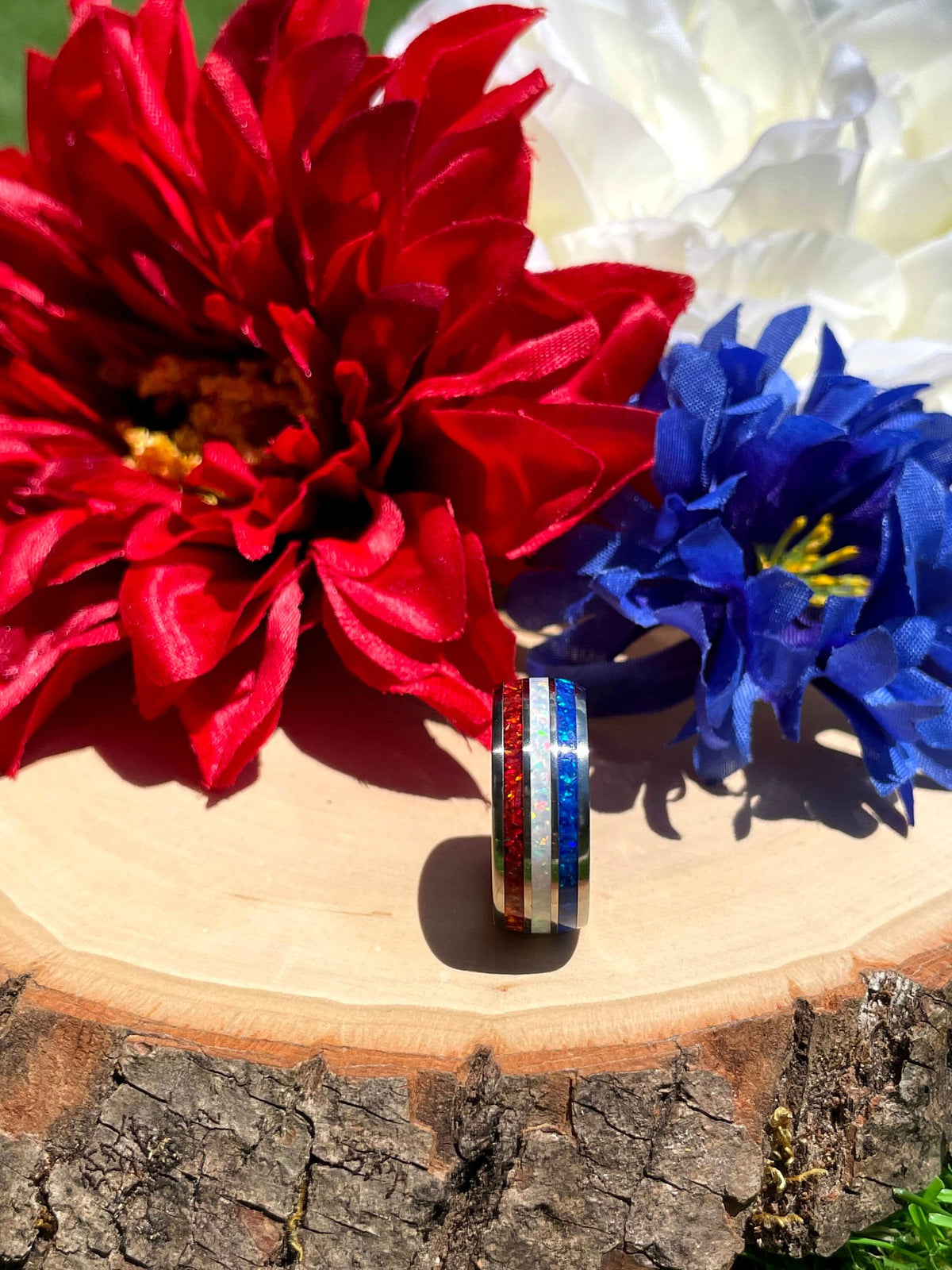 Red White And Blue Opal Inlay Ring