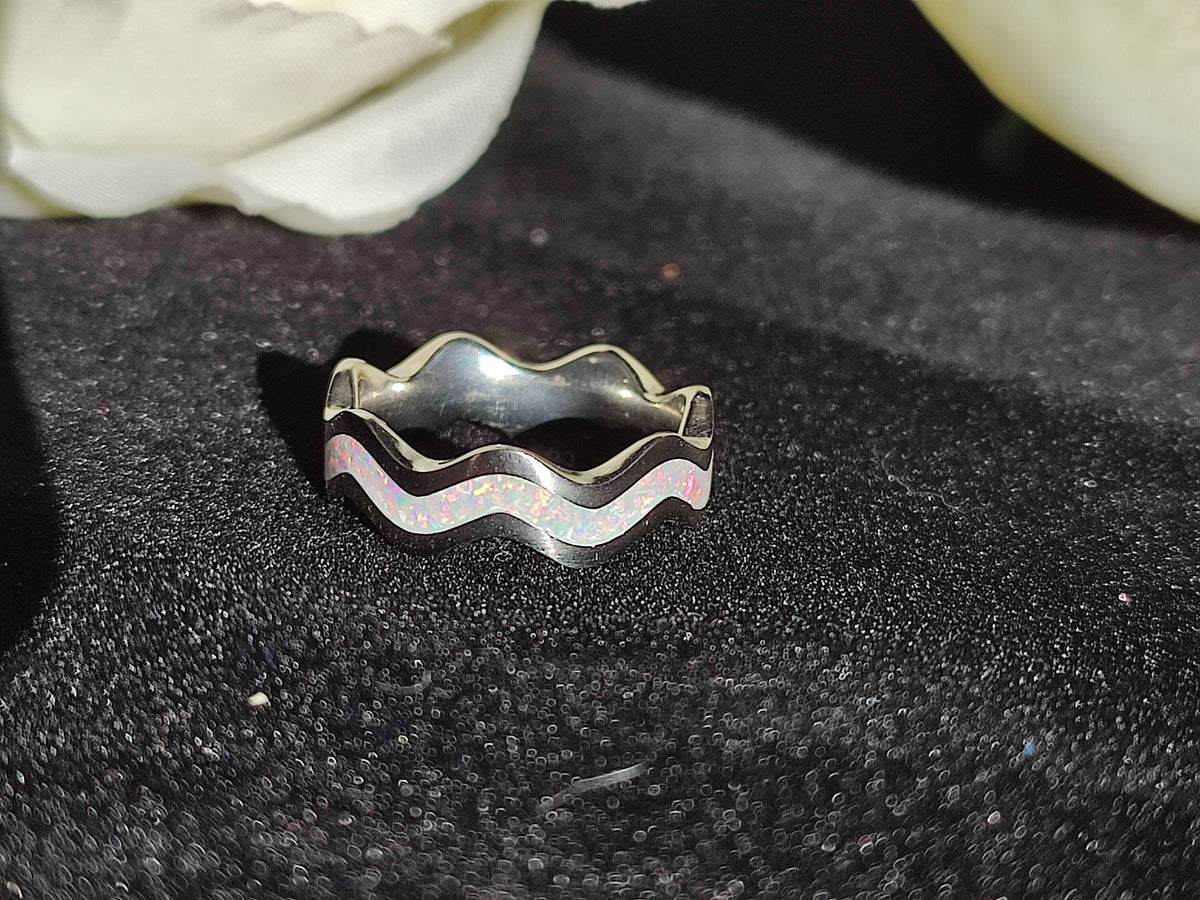 Custom Opal Clamshell Ring - Titanium