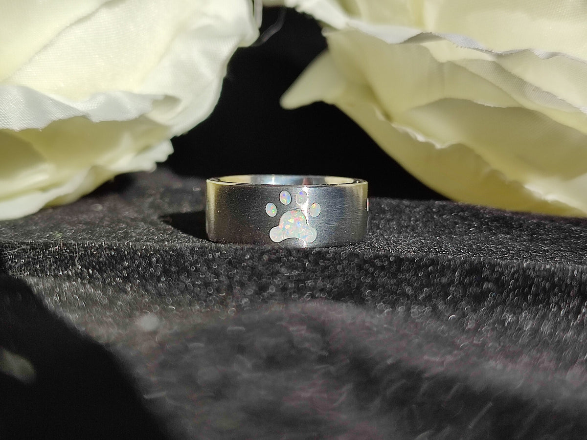 Custom Opal Paw Print Ring - Titanium
