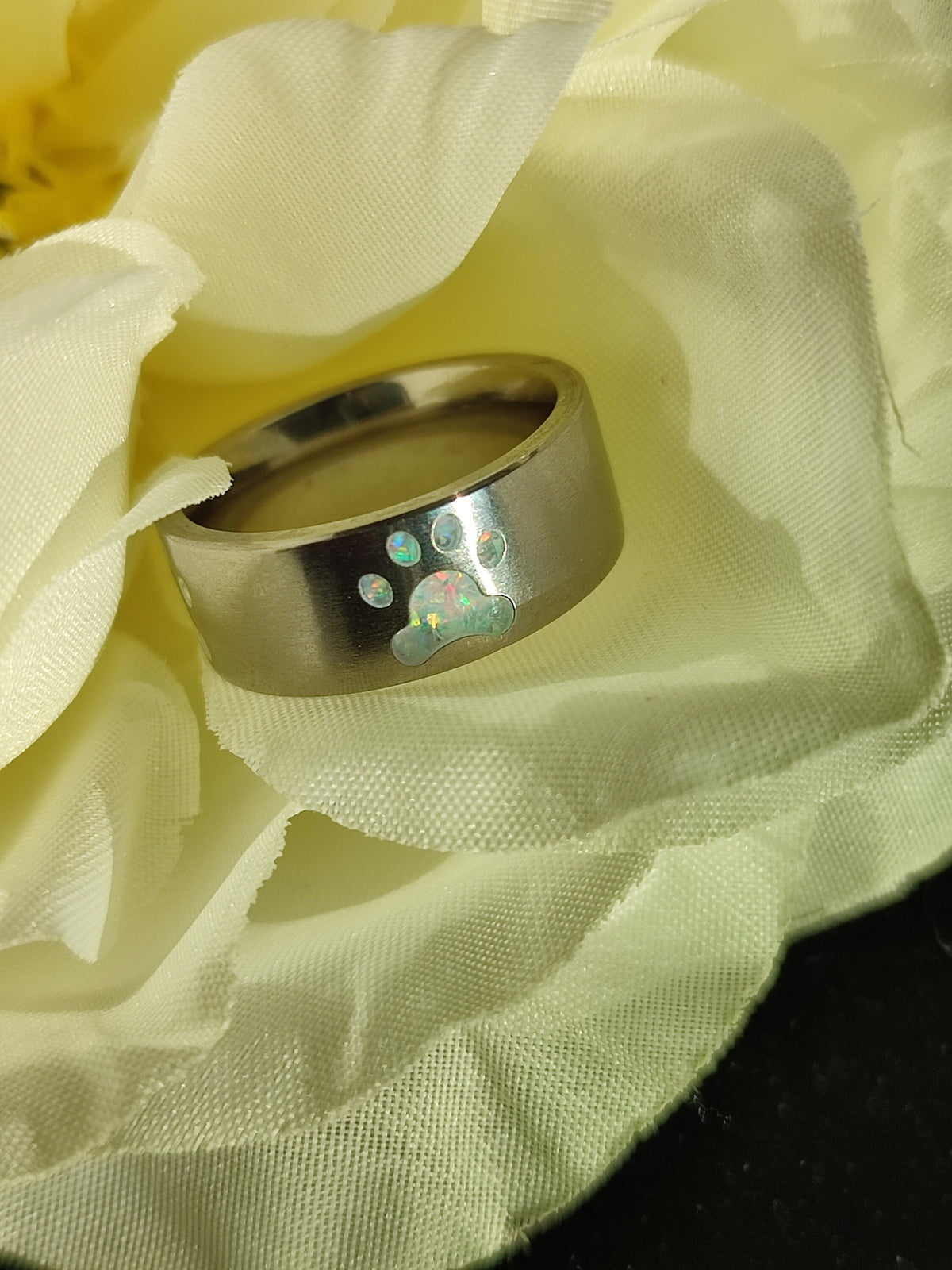 Custom Opal Paw Print Ring - Titanium